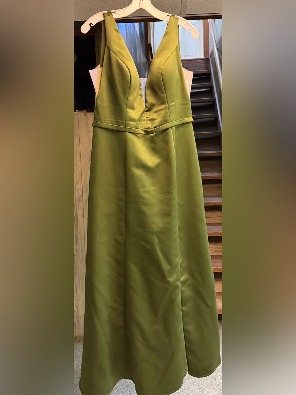 Olive Green V-Neck Bridesmaids Dress